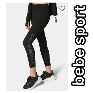NWT BEBE SPORT COLOR BLOCK CAPRI LEGGING in BLACK & GREY COLOR with LOGO PRINT